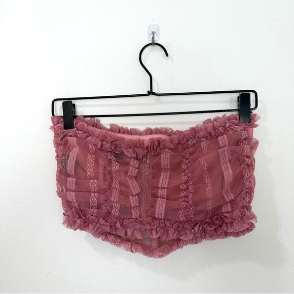 Revolve x NBD Ahlani Top Blush Pink Ruffle Lace Cropped Sleeveless size XS - Picture 4 of 7